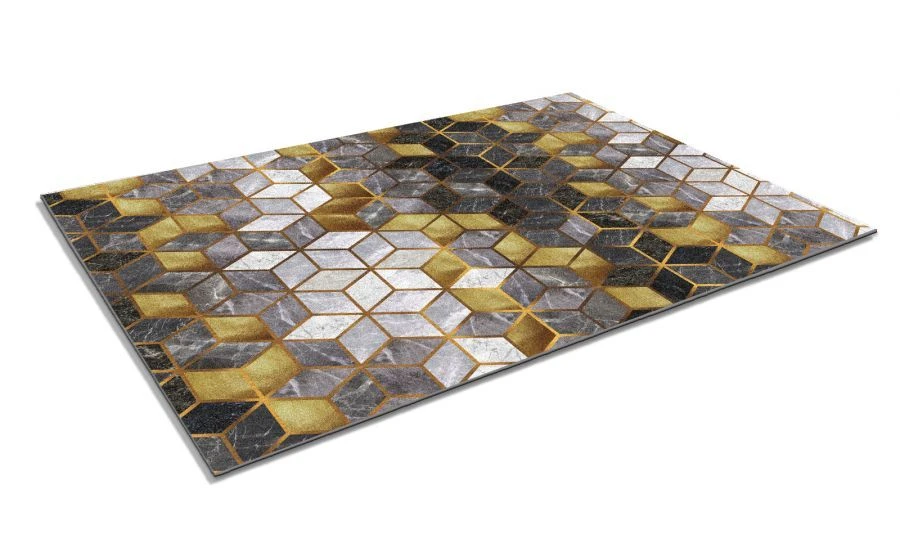 SHAHINTEX DIGITAL PRINT (13) "Cube" honeycomb 100x150 grey with gold
