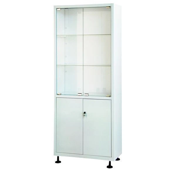 Medical metal two-section two-door cupboard with metal-glass doors for medicines SHM-2.102-"Aibolit" TU 9452-0