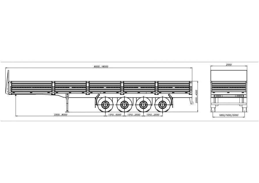Semi-trailer container carrier type 8785H3 on axle MD.?2?1850?9??120?13 (gable axle) or on axle MD.?1?2050?9??120?13 (single axl