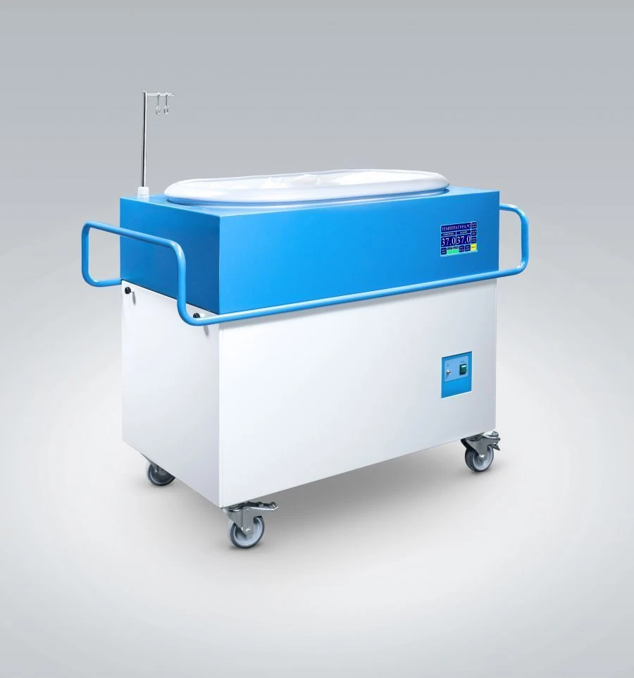 Medical-rehabilitation bed with automatic maintenance of set temperature of pseudo-boiling layer, buoyancy effect and d
