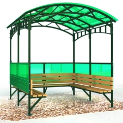 Gazebo with benches-smoker with partially closed walls
