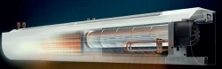 Stationary electric heat curtains with water heat exchanger, "KALASHNIKOV" trademark, model KAC-AD35xxW Curved, g