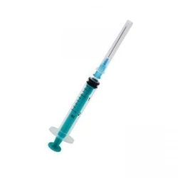 Single-use three-detail sterile injecting syringe with Luer tip, 2 ml capacity, with injection needle