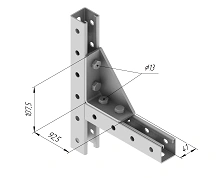 Reinforced corner SMA 659, with overall dimensions from 41x107,5x92,5 mm, metal thickness 4,0 mm, stainless steel grade AISI 3.