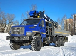 Special purpose vehicle with hydraulic loading crane of MKMA type on the basis of URAL 4320 and its modifications U0K06N-U9