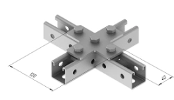 Plate X-shaped SMA 628, with overall dimensions 40x120 mm, metal thickness 5,0 mm, stainless steel grade AISI 304.