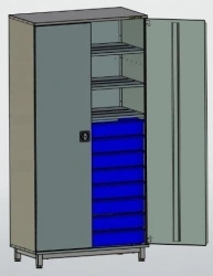 Tool cabinet with 8 drawers and 3 shelves