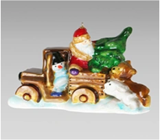 Handmade glass Christmas tree toy "Wooden car with animals"
