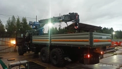 Special purpose vehicle with hydraulic loading crane of KMA type on the basis of URAL 4320 and its modifications U0K03N-4Z151