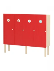 Locker room cupboard 4 sections / red