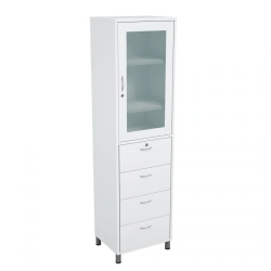 Medical metal two-section single-door cupboard with glass door with four drawers for medicines SHMM - 1.2.3