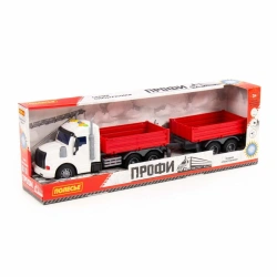 "Profi", flatbed car with inertial trailer (with light and sound) (red) (in a box), Item No. 92557