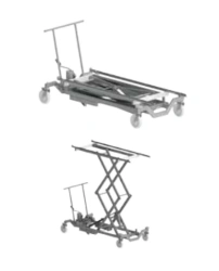 Lifting and transport trolley "Tanartis" with hydraulic drive for pallets on wheels and sliding pallets, according to TU 9451-00