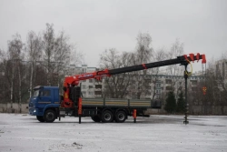 Special purpose vehicle with KMA type hydraulic loading crane on the basis of KAMAZ 65117 and its modifications 64K32N-UA