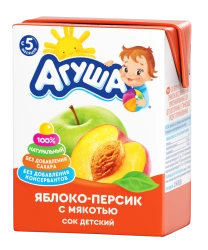 Apple-peach juice with pulp reconstituted "Agusha", 0,2 litre