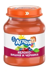 Purée of apple, cherry and blueberry homogenised, t.zn. "Agusha", 80 g. "Agusha", 100 g