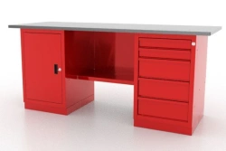 01.205L-G Two-desk workbench, cabinet with door, 5 drawers, galvanised worktop