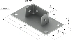 Support SM-F2, with overall dimensions 200x100x44 mm, metal thickness 5,0 mm, stainless steel grade AISI 316L