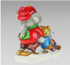 Handmade glass Christmas tree toy "Elephant on Skis"
