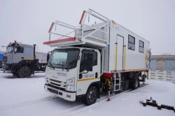 Ambulift on ISUZU NQR90L-H, NQR90L-K, NQR90L-L, NQR90L-M chassis. GIRD brand. Type 5765N. Modification 5765N-0000021. Design