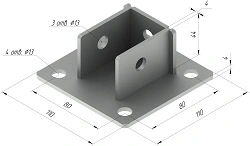 Support SM-F5, with overall dimensions 110x110x44 mm, metal thickness 4,0 mm, thermodiffusion galvanisation