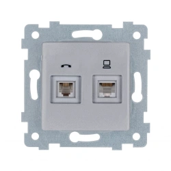 "Maria" Low-voltage socket outlet mechanism PC/TLF 2 sockets sqr.set. RKT2-465 "aluminium"