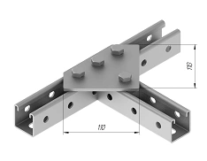 Plate 4 holes SMA 606, with overall dimensions 110x110 mm, with metal thickness 5,0 mm, stainless steel grade AISI 316L.