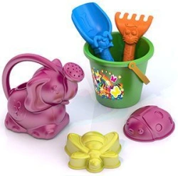 Sand Set No. 82 (Butterfly+ Ladybug moulds, bucket with seal, scoop, rake, watering can)