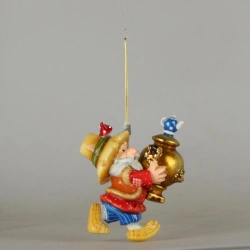 Handmade glass Christmas tree toy "Grandpa with samovar"