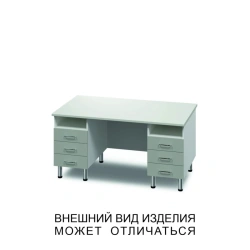 Two-desk unit with drawers, open shelves and screen