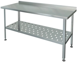Production-cutting table with edge, perforated shelf SRP-1-0,6/0,6-PR (stainless steel)