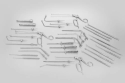 Set of rhinosurgical instruments for endoscopic surgeries in children to work with rigid rhinoscopes with fibre optics