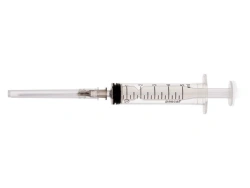 Luer type sterile single-use three-component injection syringe with nominal capacity of 5ml with 22G needle x 1