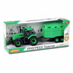 Tractor "Progress" with inertial trailer for transporting animals (green) (in a box), Article No. 91482