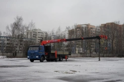 Special-purpose vehicle with hydraulic loading crane of MKMA type on the basis of KAMAZ 65117 and its modifications 64K06N-U1