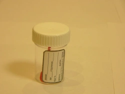 Polymer biosample container, disposable, sterile-KOS 60ml/B with label and spoon