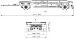 Double-axle container trailer 8465-15 with axles HJD13Y30S18-1840T16-060 with carrying capacity 12 tonnes