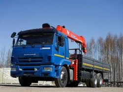 Special purpose vehicle with KMA type hydraulic loading crane on the basis of KAMAZ 65117 and its modifications 64K03N-UM
