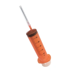 Single-use three-detail sterile injecting syringe with Luer tip, light-protected, 50 ml capacity with needle