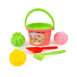 Set No. 11: Medium bucket, strainer, 3 moulds, shovel, rake, Item No. 1023