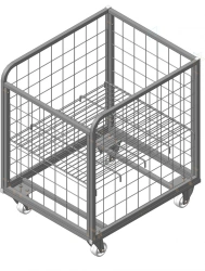 Basket metal on wheels with adjustable bottom