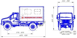 Medical service van type 47191 of modification 37195Z on the basis of vehicle type 3897, modifications: 3897-0000010-24,3897.