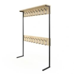 Metal-framed wooden coat rack