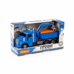 "Profi", flatbed car with manipulator inertial (with light and sound) (blue) (in a box), Item No. 96135
