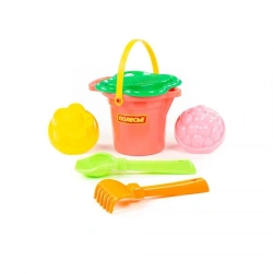 Set No. 150: small bucket with spout, flower strainer, trowel No. 2, rake No. 2, 2 moulds, Article No. 2982