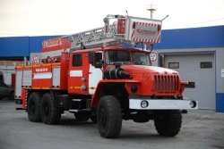Fire tank truck with ladder ATSL-5,?-(50-70)-24, type 58819, modification 58819B, on chassis Ural-4320-1951-60, 4320-1951-62, 4