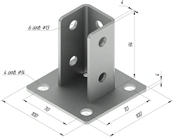 Support SM-F3, with overall dimensions 100x100x94 mm , with metal thickness 4,0 mm, hot-dip galvanised steel.