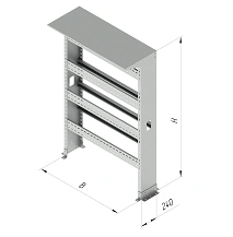 Single-sided metal hardware rack MASU 000x000, with overall dimensions from 240x1900x600 mm to 240x2300x1800 mm, thickness of 24