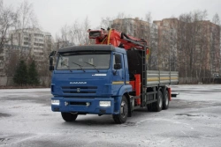 Special purpose vehicle with MKMA type hydraulic loading crane on the basis of KAMAZ 65117 and its modifications 64K04N-UP
