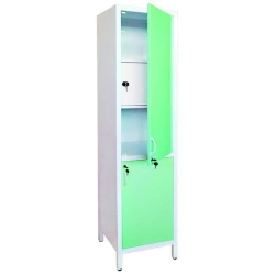 Medical metal two-section single-door cupboard with metal-metal doors and safe for medicines SHM-1.300-"Aibolit".